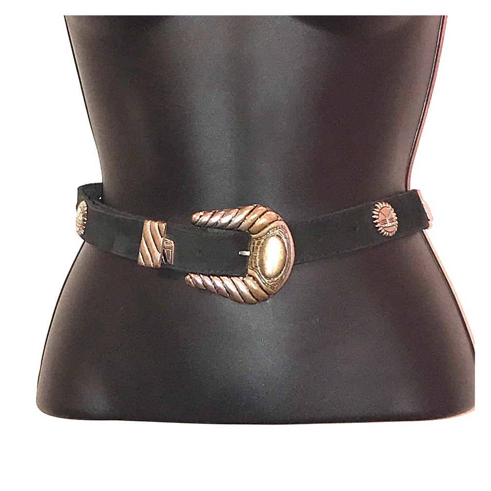 Black Suede Thunderbird Belt with Silver Buckle